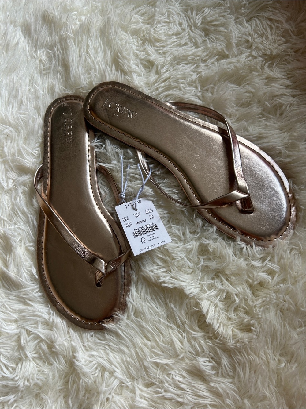 J. Crew Metallic Rose Gold Leather Thong Sandals